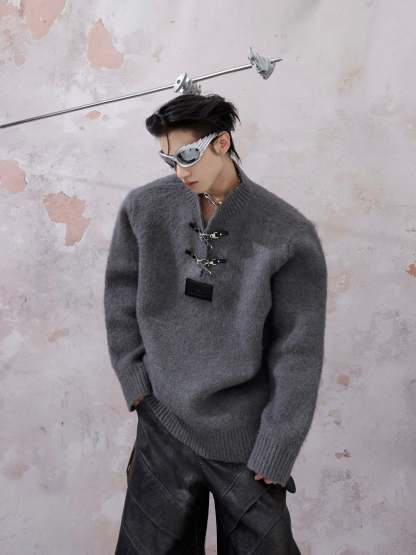【24s January.】Round Neck Metal Buckle Thickened Sweater-IYAMIUIO
