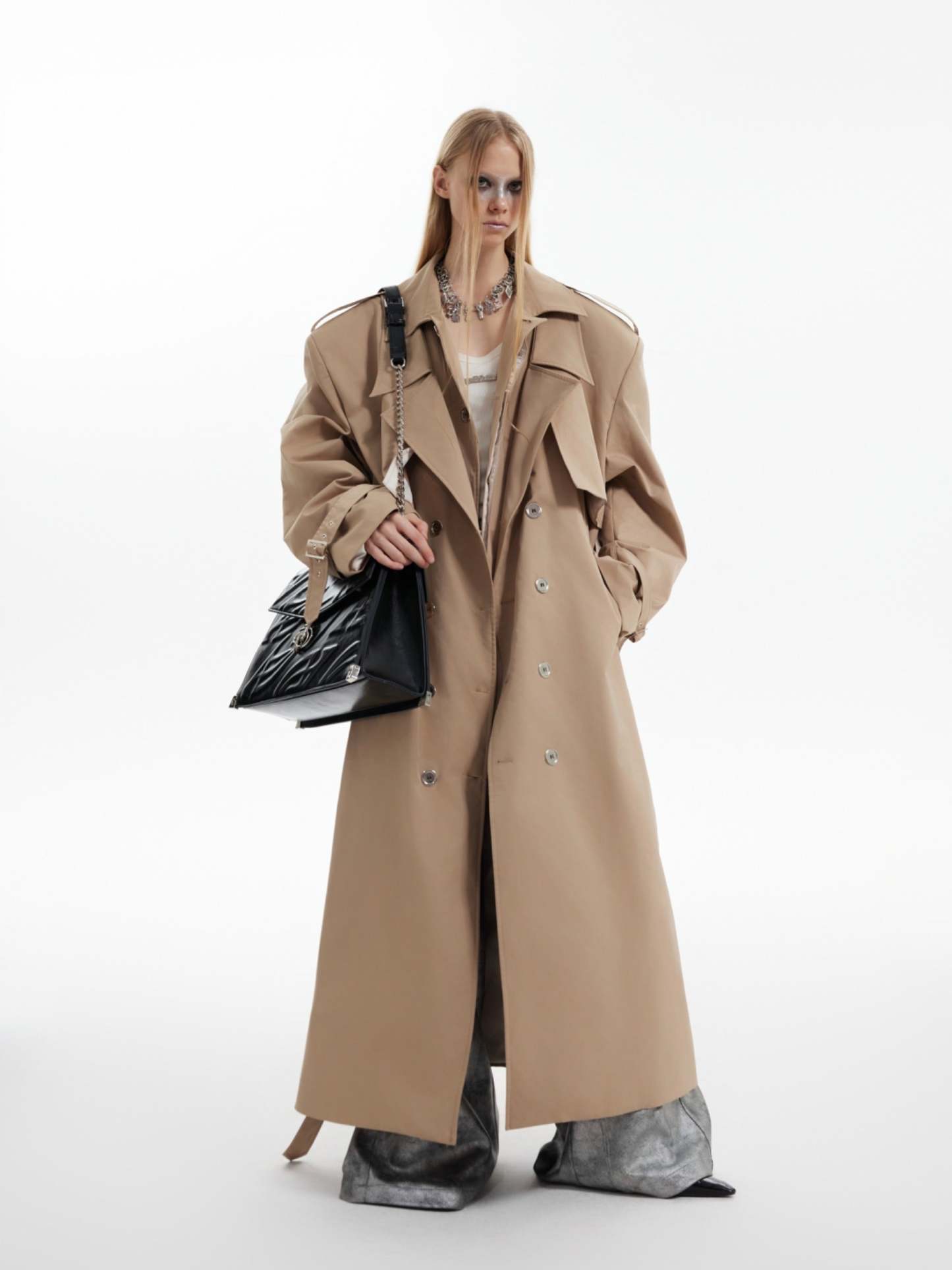 【24s Oct.】Deconstructed Fake Two-piece Padded Shoulder Trench Coat-IYAMIUIO