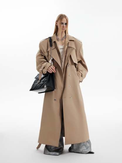 【24s Oct.】Deconstructed Fake Two-piece Padded Shoulder Trench Coat-IYAMIUIO