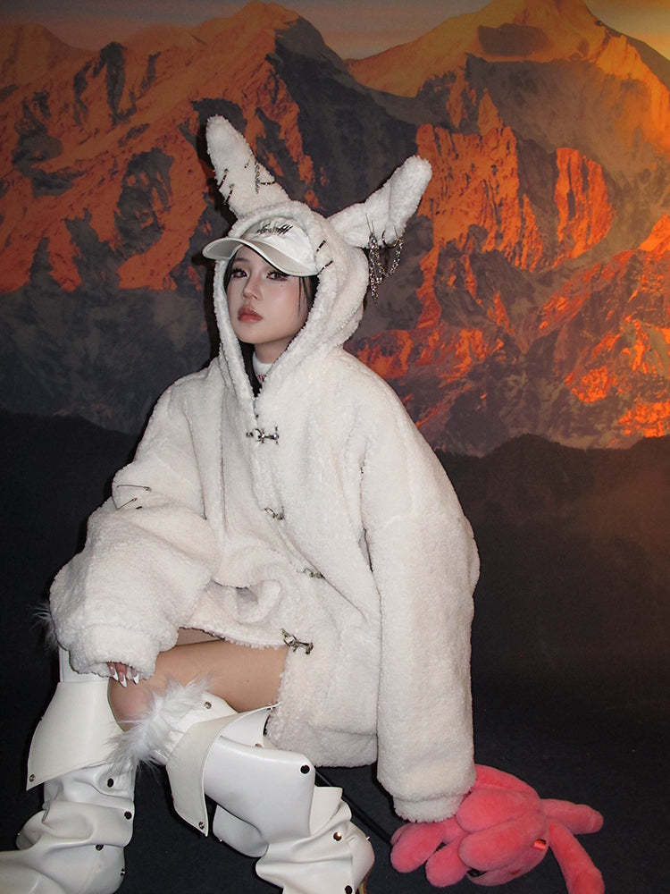 【23s December.】Cute Bunny Ears Hooded Sherpa Jacket-IYAMIUIO