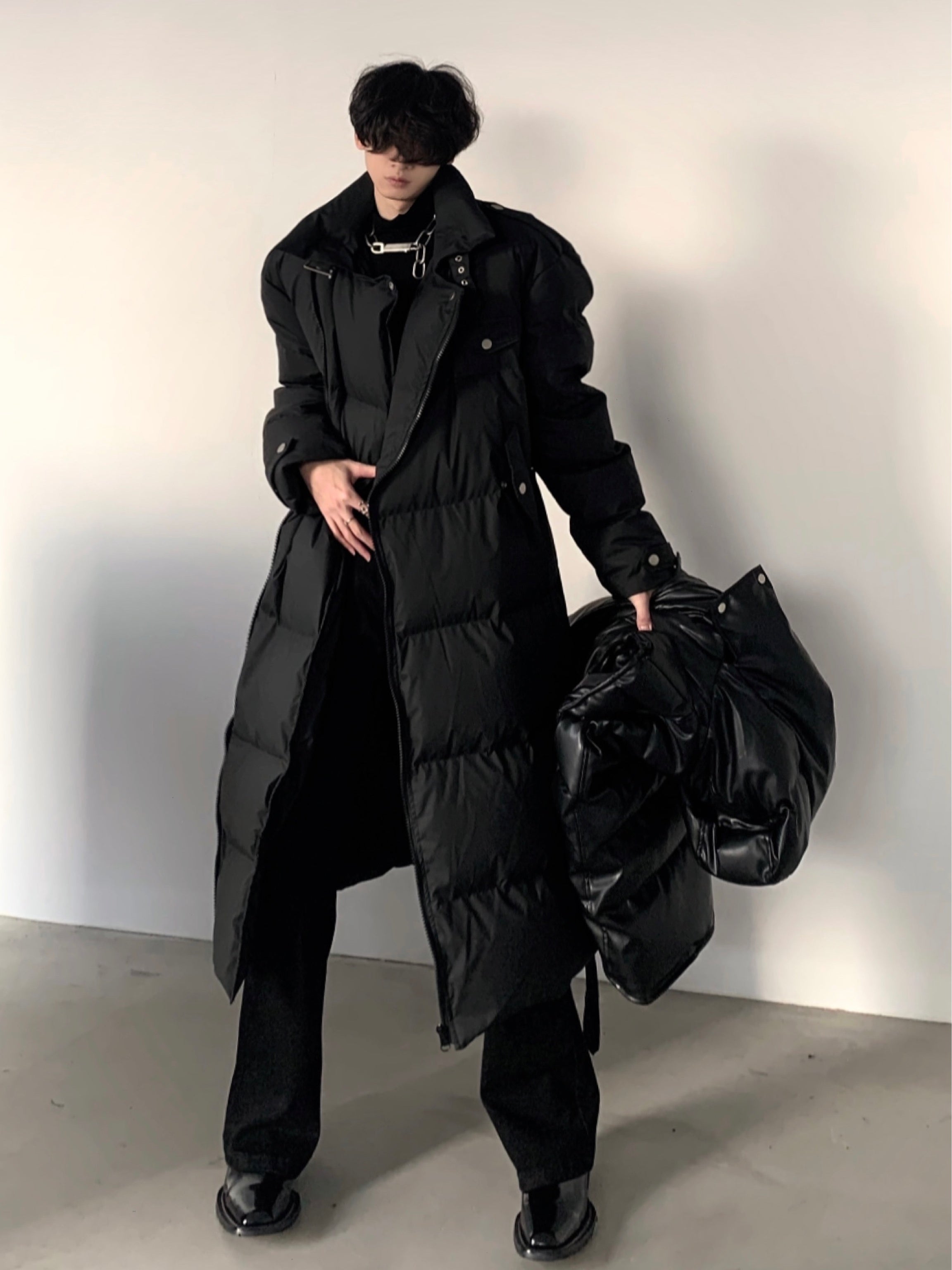 【23s December.】Hooded Leather Vest Two-piece Long Down Jacket-IYAMIUIO