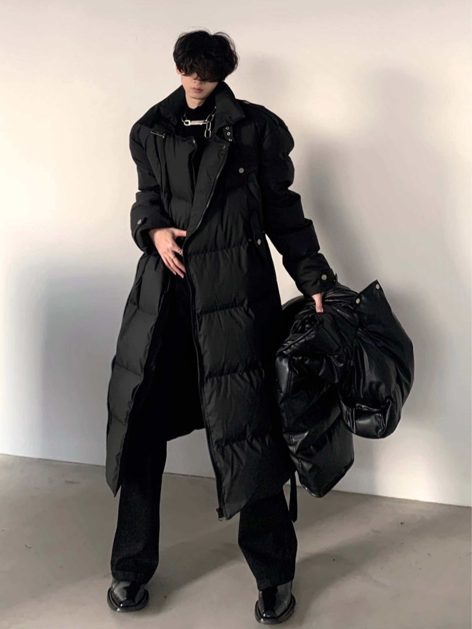 【23s December.】Hooded Leather Vest Two-piece Long Down Jacket-IYAMIUIO