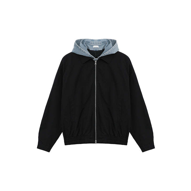 【24s March.】Denim Patchwork Fake Two Piece Hooded Jacket-IYAMIUIO