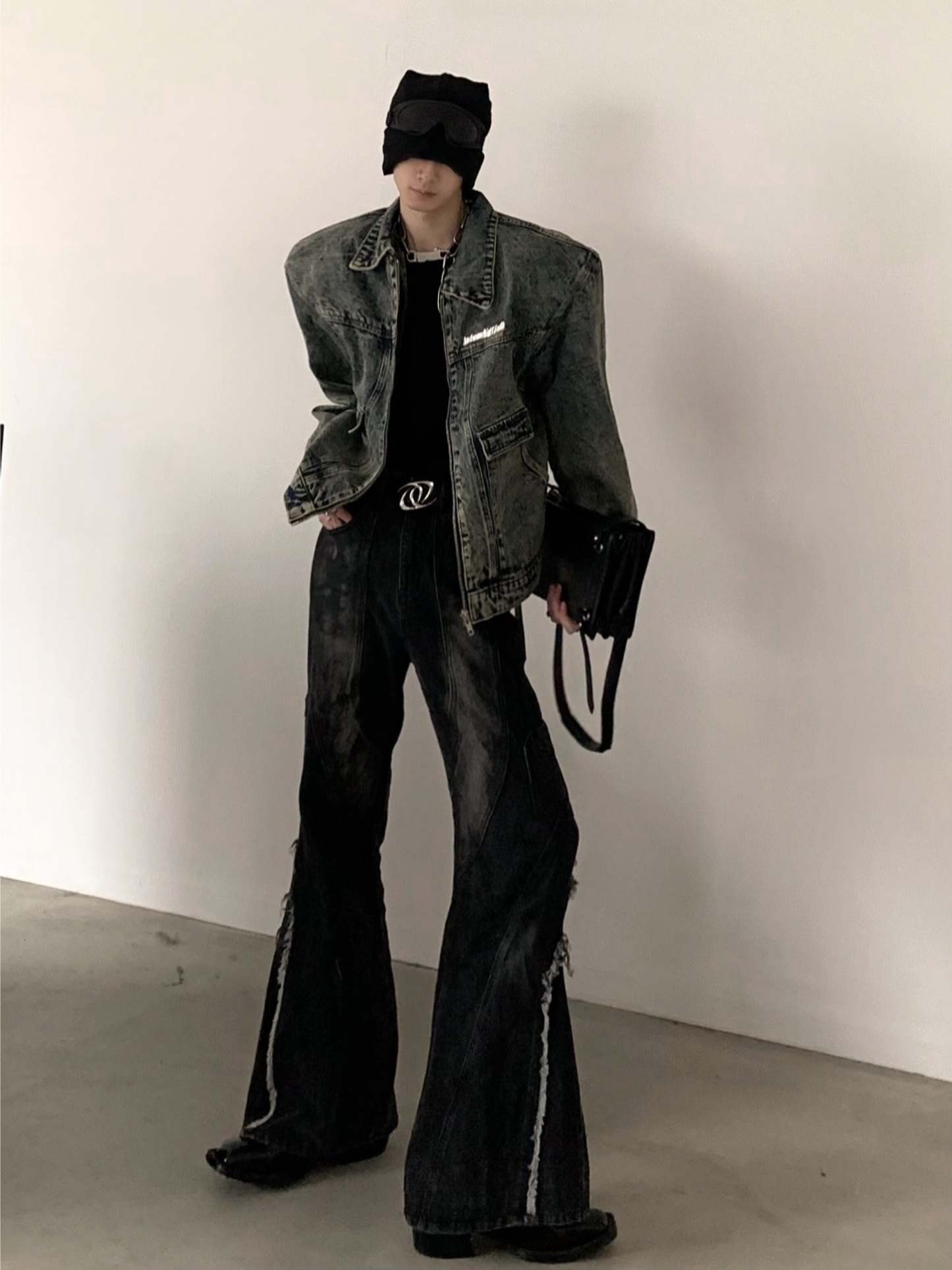 【24s March.】Retro Two-tone Shoulder Padded Denim Jacket-IYAMIUIO