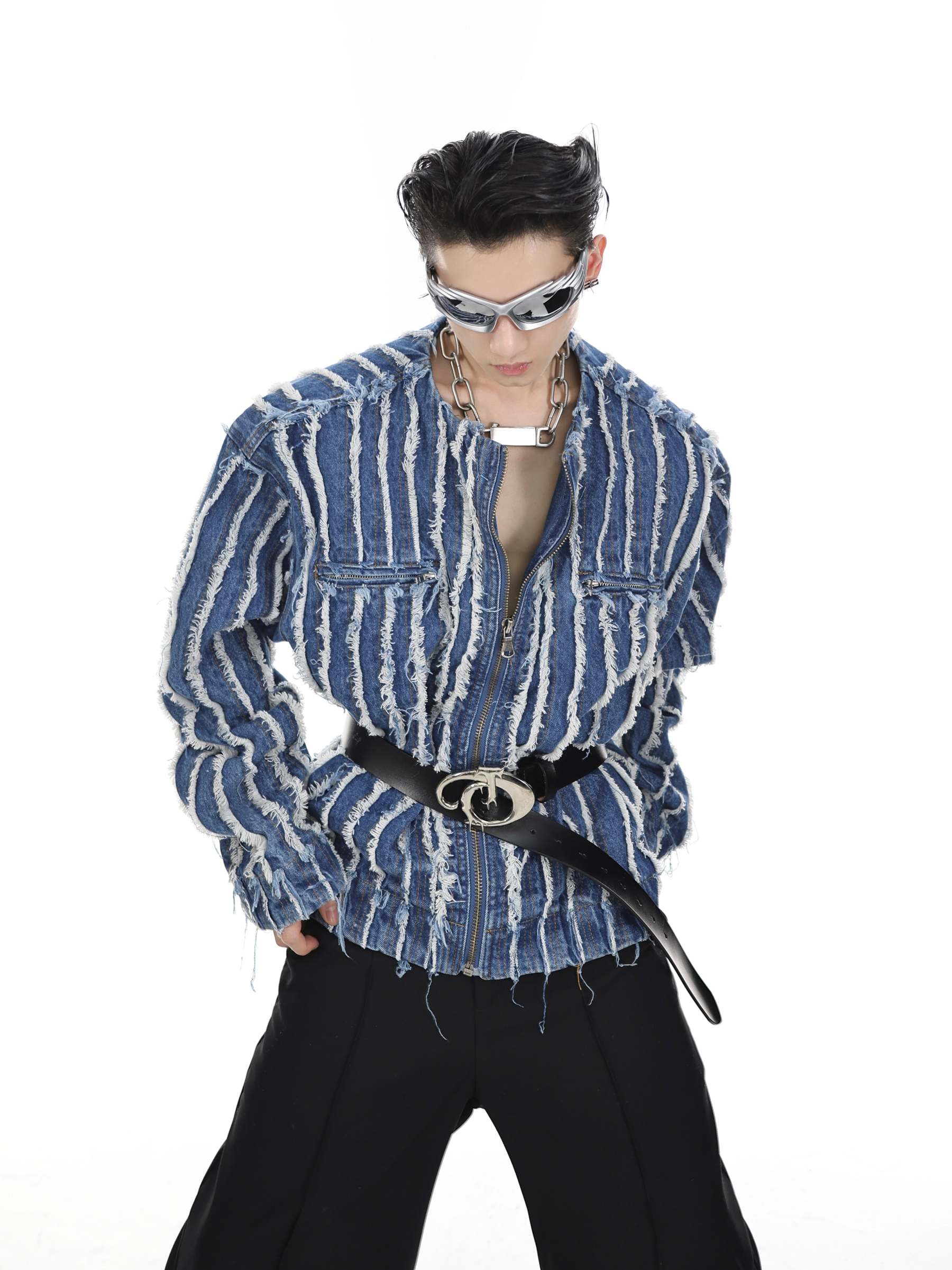 【23s Jun.】Fringed Shoulder Padded Denim Jacket-IYAMIUIO