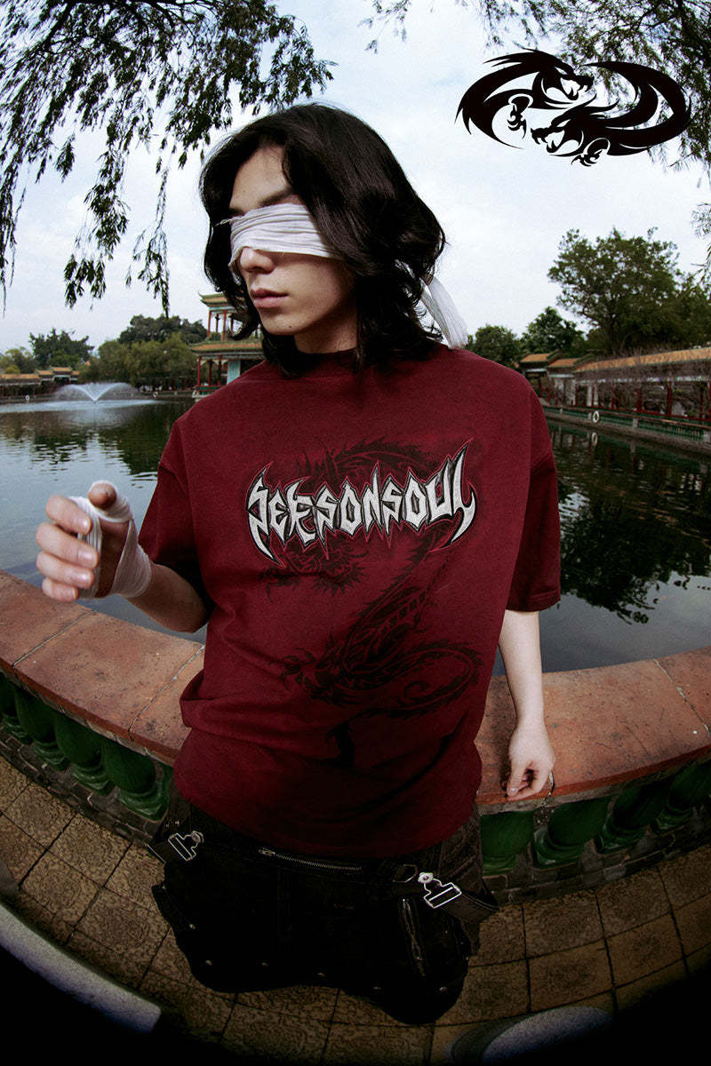 Personsoul Dragon Graphic Print T-shirt-IYAMIUIO