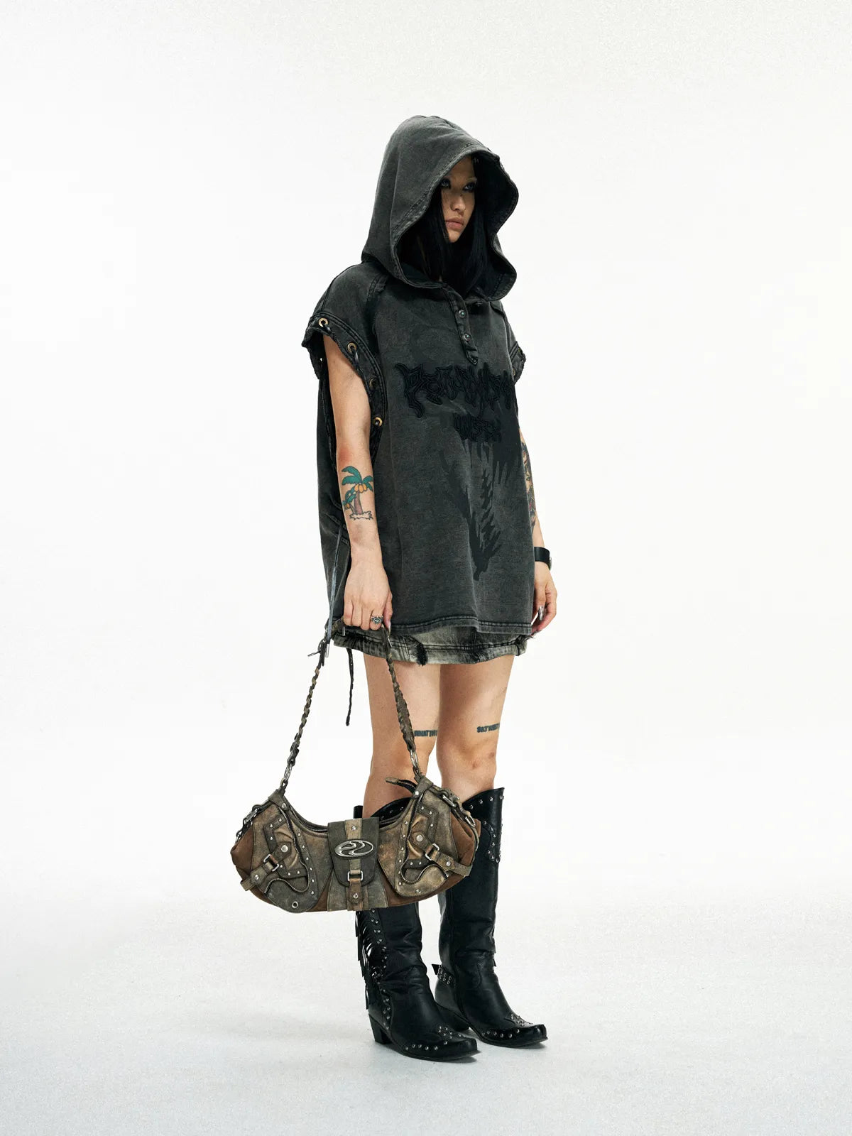 Personsoul Techwear Metal Leather Shoulder Bag-IYAMIUIO