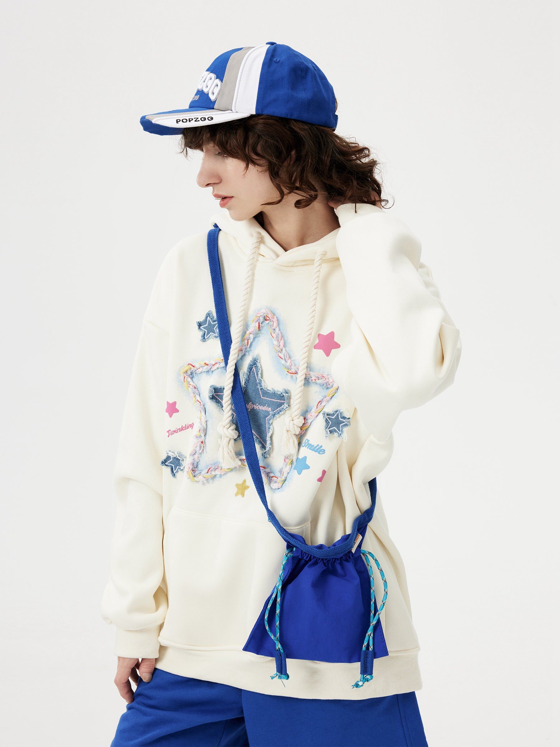 Aelfric Eden Denim Star Applique Embroidery Hoodie-IYAMIUIO