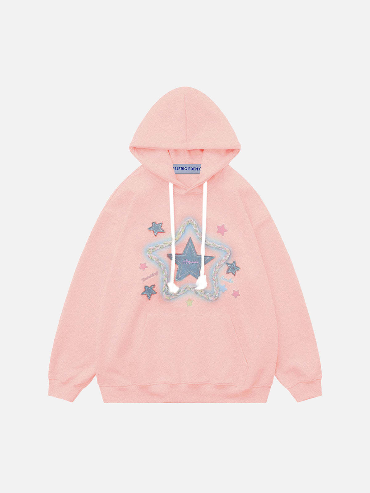 Aelfric Eden Denim Star Applique Embroidery Hoodie-IYAMIUIO