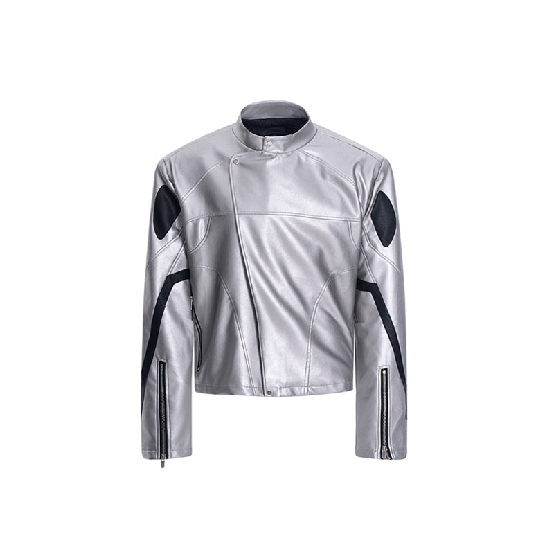 【24s Aug.】Diagonal Zipper Short Leather Biker Jacket-IYAMIUIO