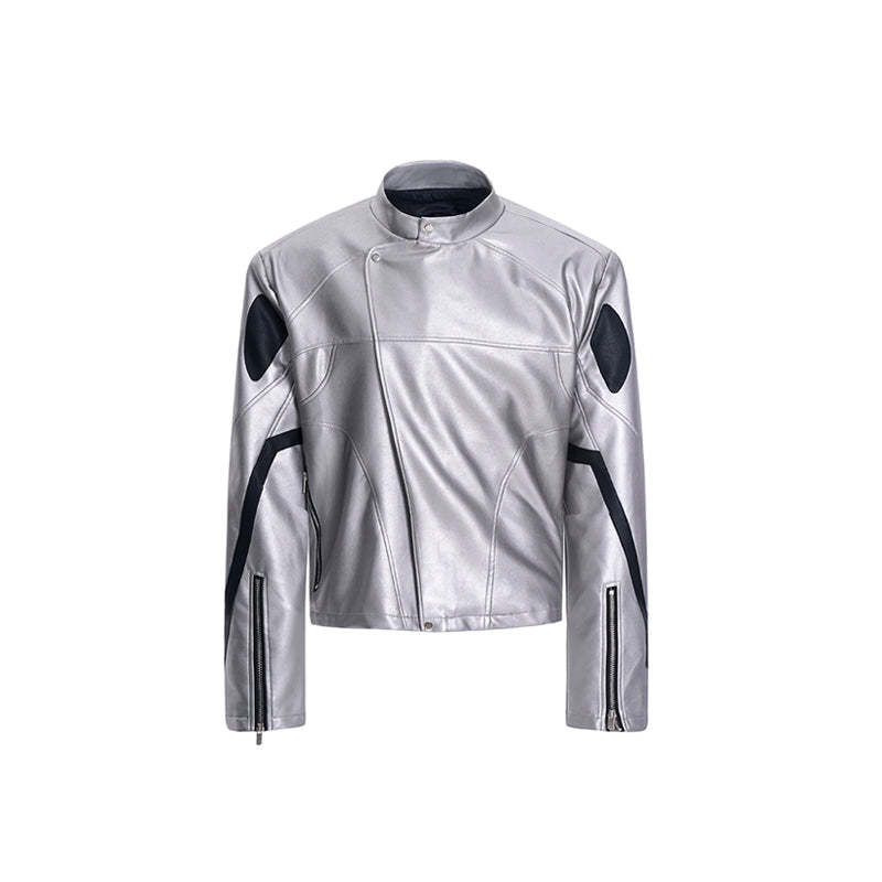 【24s Aug.】Diagonal Zipper Short Leather Biker Jacket-IYAMIUIO