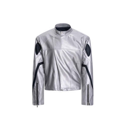 【24s Aug.】Diagonal Zipper Short Leather Biker Jacket-IYAMIUIO