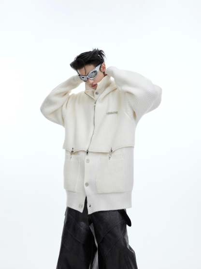 【24s January.】Deconstructed Fake Two-piece Knitted Hooded Sweatshirt-IYAMIUIO
