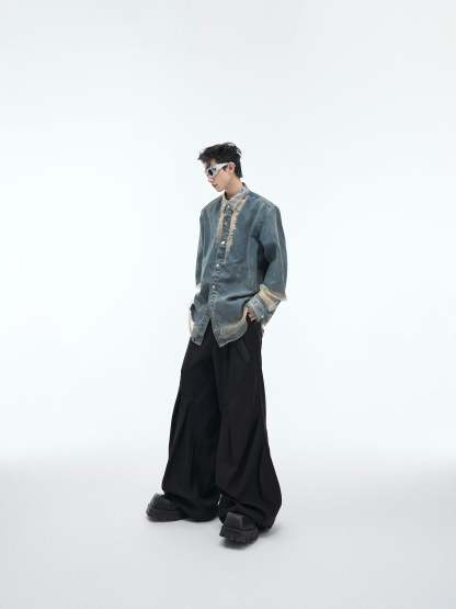 【24s April.】Mesh Hollow Design Denim Shirt-IYAMIUIO