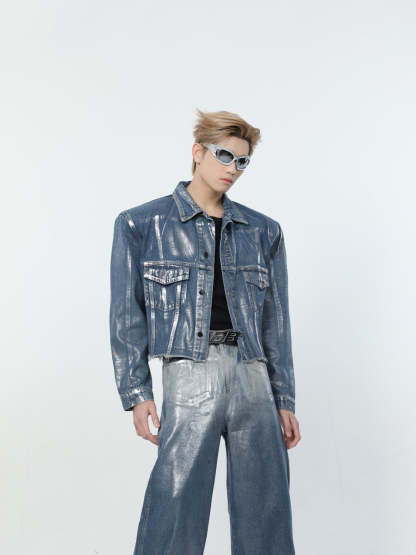【24s March.】Liquid Washed Distressed Denim Suit-IYAMIUIO