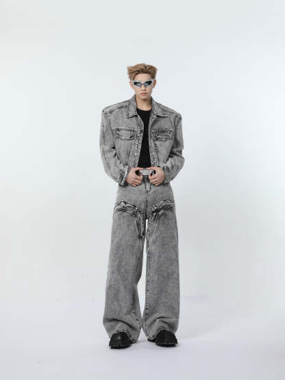 【24s March.】Retro Distressed Simple Denim Suit-IYAMIUIO