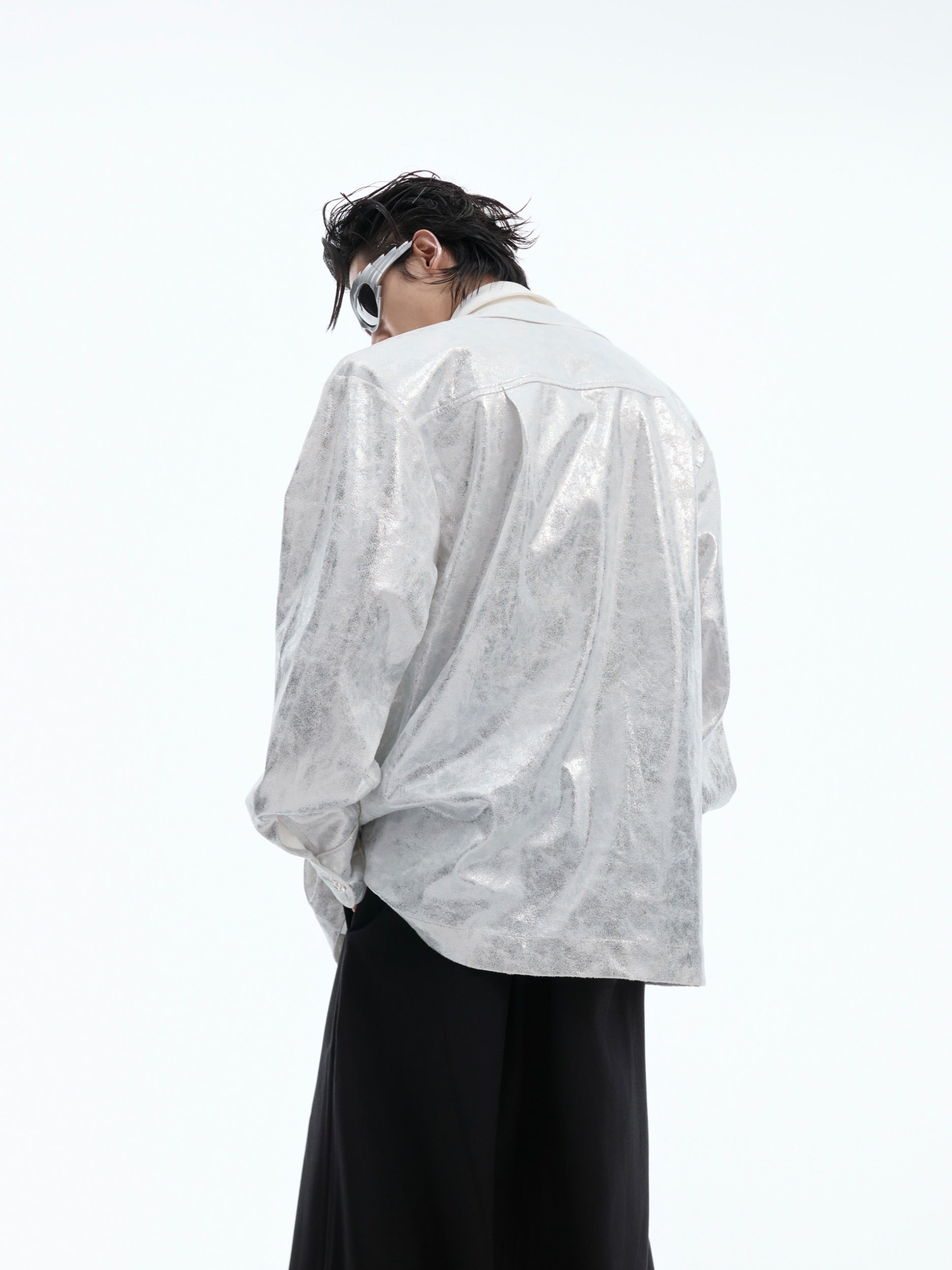 【24s Oct.】Liquid Texture Shiny Shoulder Pad Elegant Shirt-IYAMIUIO