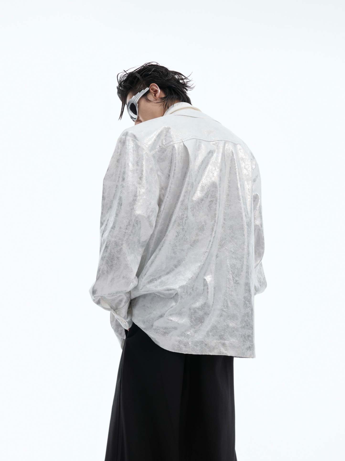 【24s Oct.】Liquid Texture Shiny Shoulder Pad Elegant Shirt-IYAMIUIO
