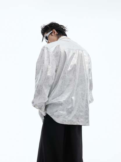 【24s Oct.】Liquid Texture Shiny Shoulder Pad Elegant Shirt-IYAMIUIO
