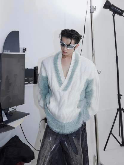 【23s September.】Plush V-neck Loose Sweater-IYAMIUIO