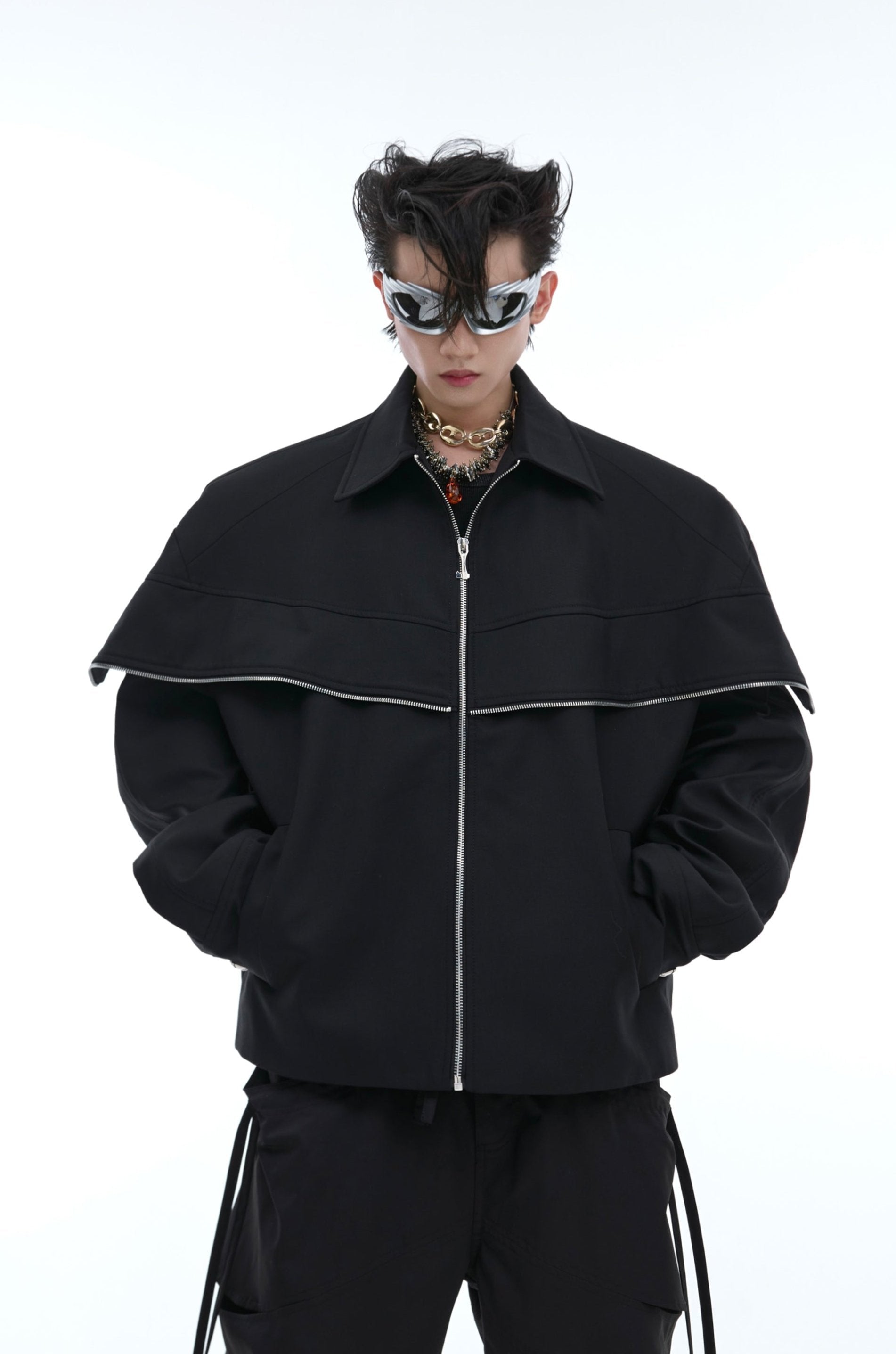 【24s Aug.】Deconstructed Metallic Cape Patchwork Jacket-IYAMIUIO