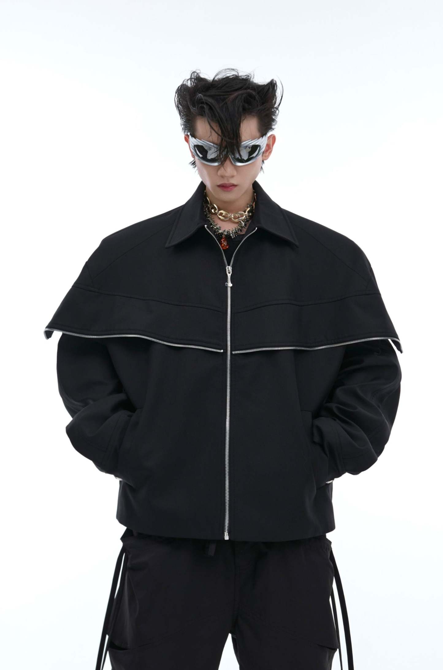 【24s Aug.】Deconstructed Metallic Cape Patchwork Jacket-IYAMIUIO