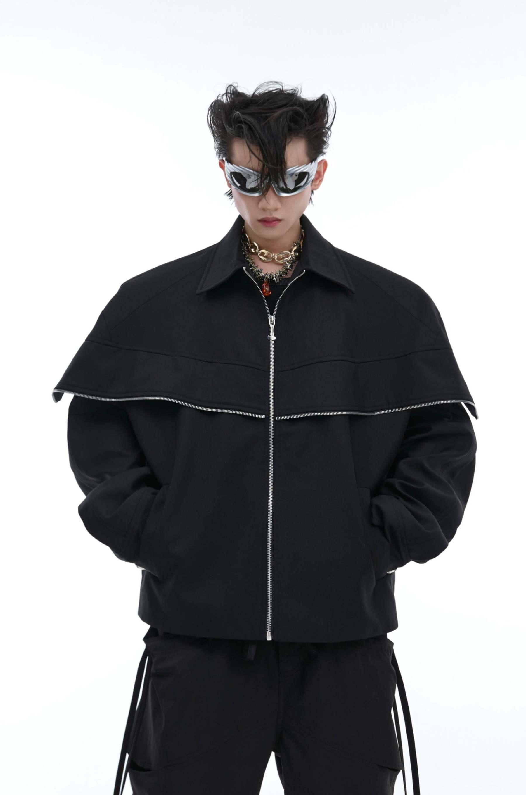 【24s Aug.】Deconstructed Metallic Cape Patchwork Jacket-IYAMIUIO