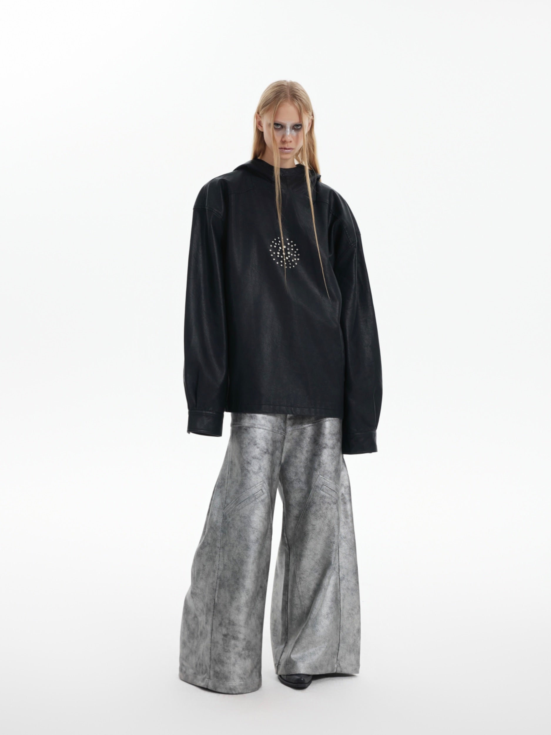 【24s Oct.】Metal Rivet Punk PU Leather Hoodie-IYAMIUIO