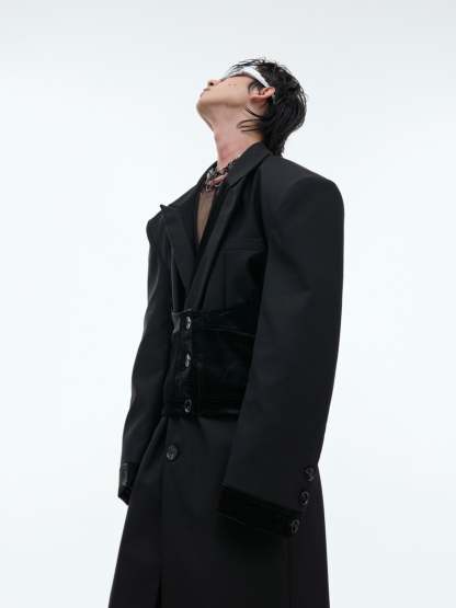 【24s Sep.】Black PU Long Trench Coat-IYAMIUIO