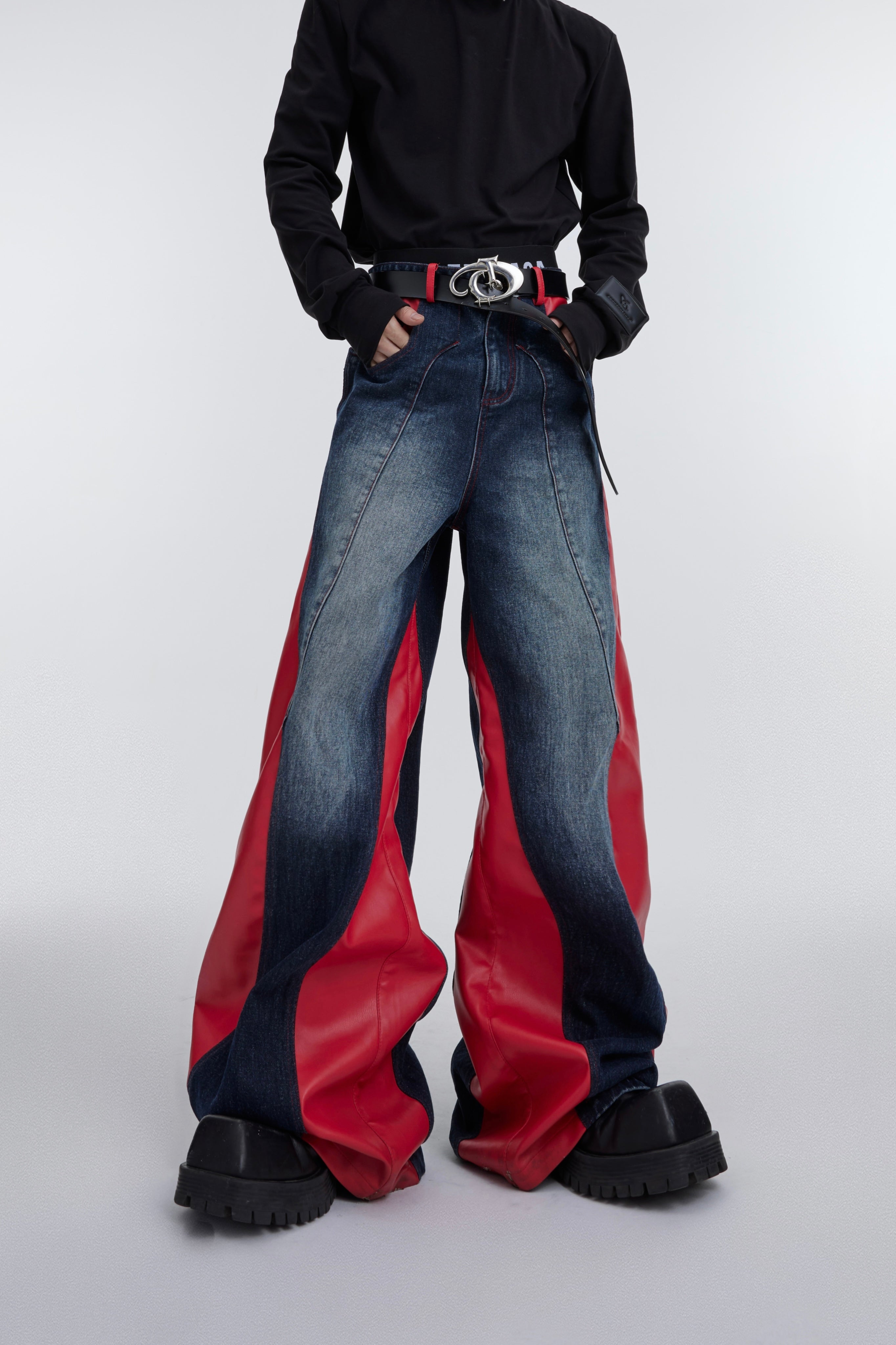 【23s October.】Washed Patchwork Contrasting Jeans-IYAMIUIO