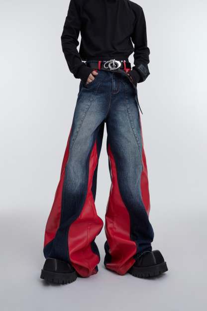 【23s October.】Washed Patchwork Contrasting Jeans-IYAMIUIO