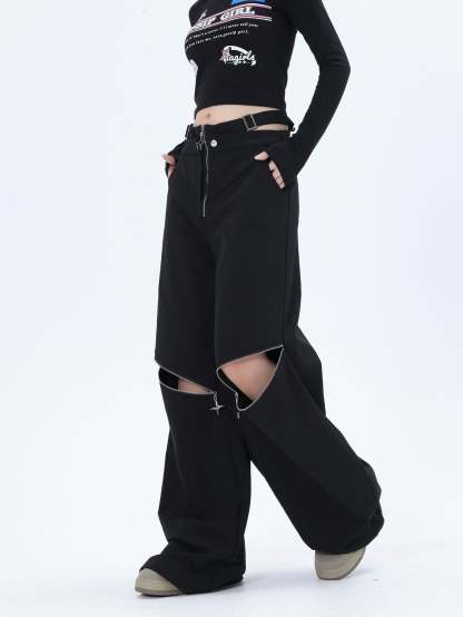 【23s October.】Hollow Zipper Design Trousers-IYAMIUIO