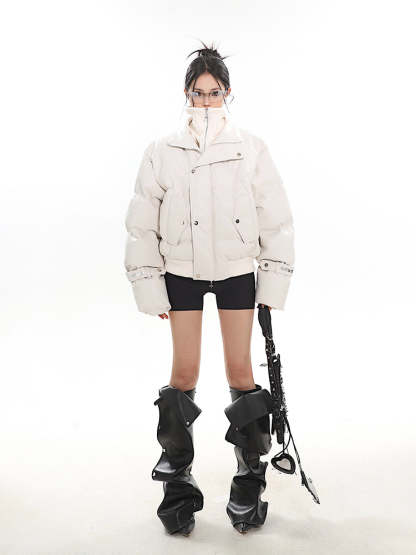 【Hot】High-end Fake Two-piece Stand-collar Short Cotton Jacket-IYAMIUIO