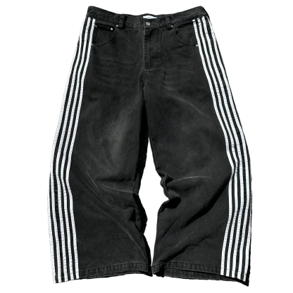 TRACK JEANS (BLACK/WHITE)-IYAMIUIO