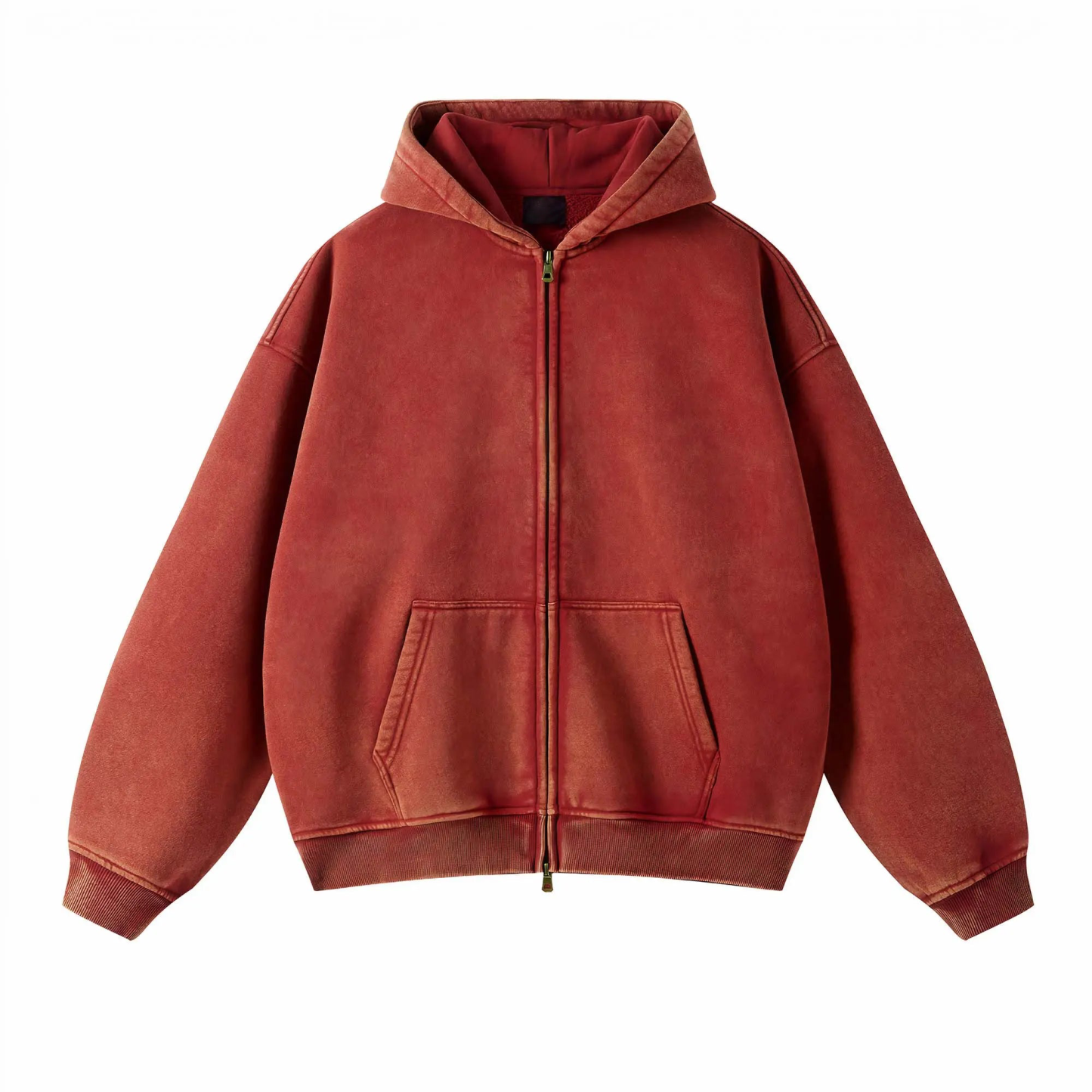 Loose Fit Washed Zip Up Hoodie-IYAMIUIO