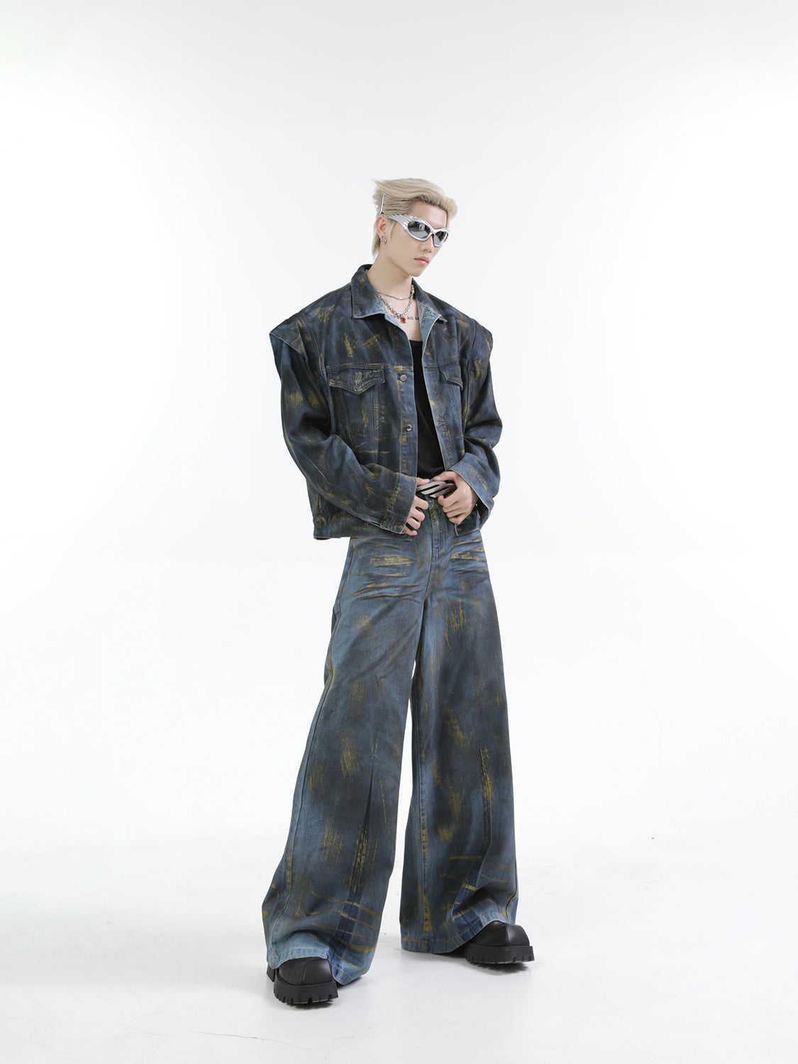 【24s Oct.】Heavy Paint Fashionable Denim Jacket + Jeans-IYAMIUIO