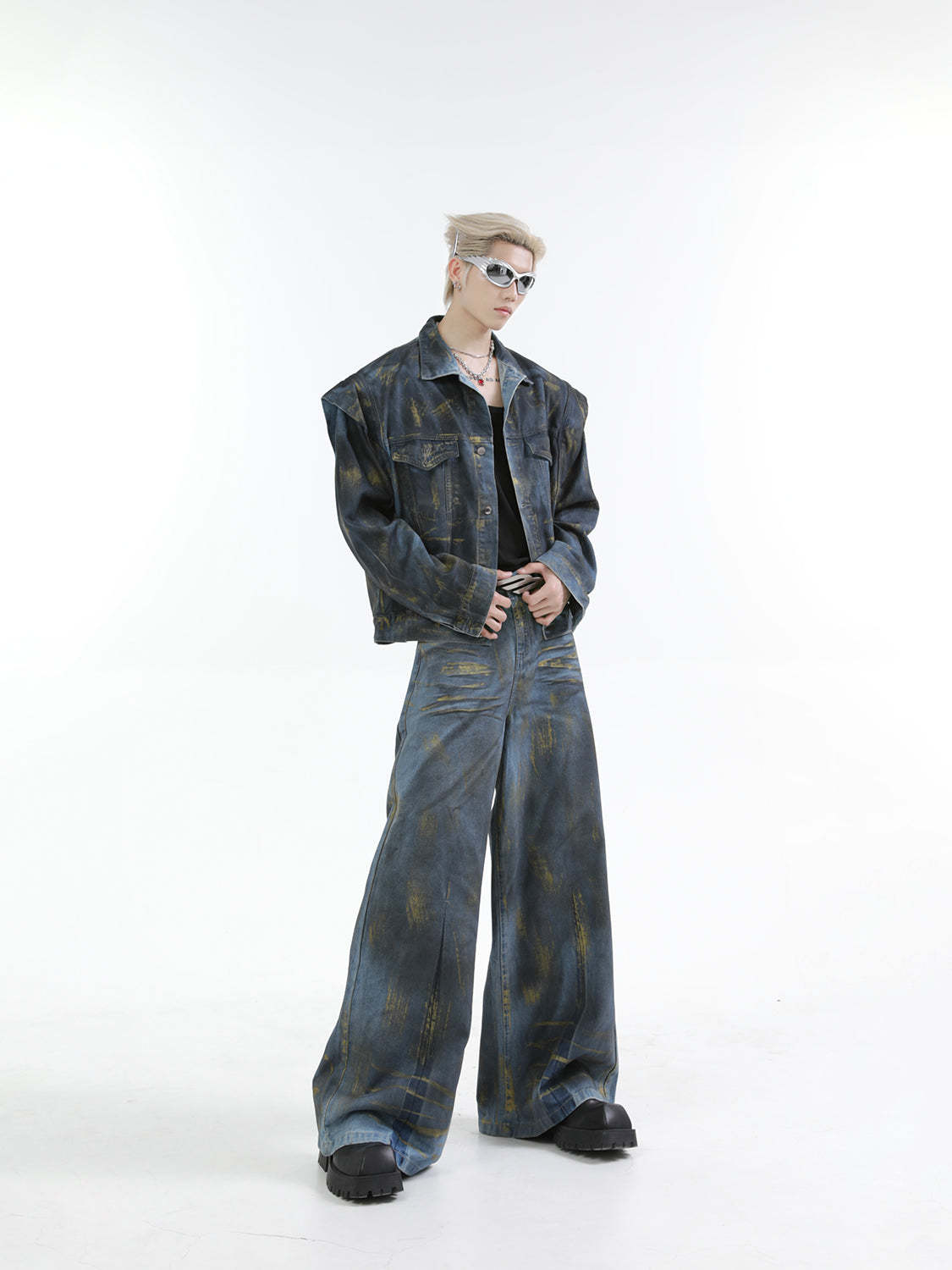 【24s Oct.】Heavy Paint Fashionable Denim Jacket + Jeans-IYAMIUIO