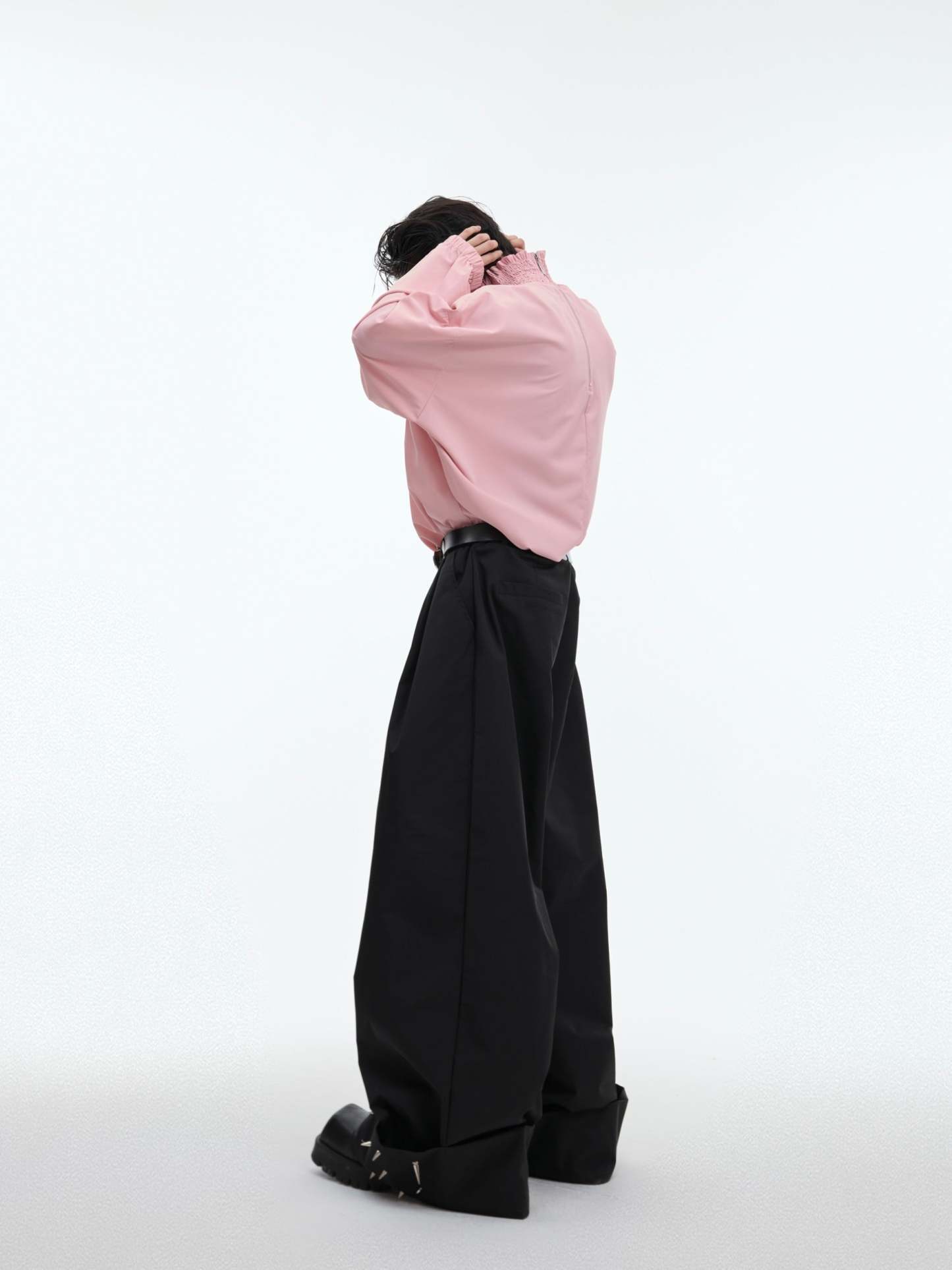 【24s Oct.】High Collar Pleated Loose Lace Shirt-IYAMIUIO
