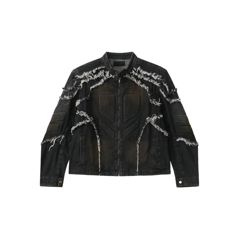 【24s Aug.】Washed Denim Jacket with Shoulder Pads-IYAMIUIO