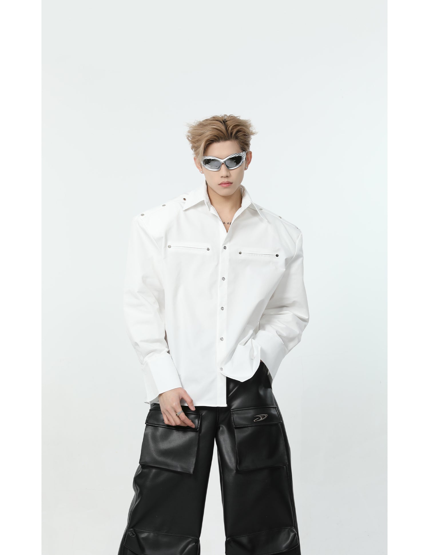 【24s March.】Metal Rivet Shoulder Pad Shirt-IYAMIUIO