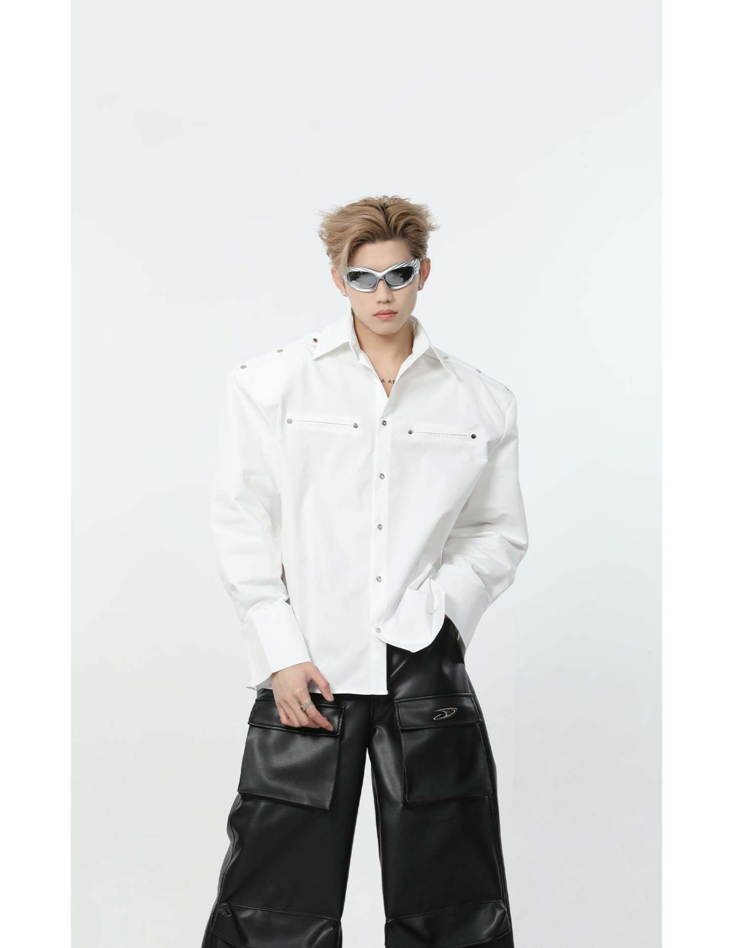 【24s March.】Metal Rivet Shoulder Pad Shirt-IYAMIUIO