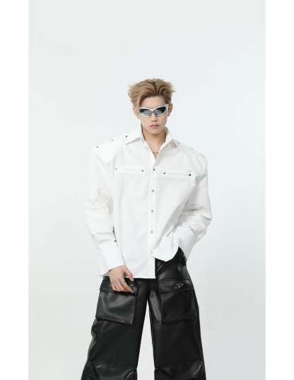 【24s March.】Metal Rivet Shoulder Pad Shirt-IYAMIUIO