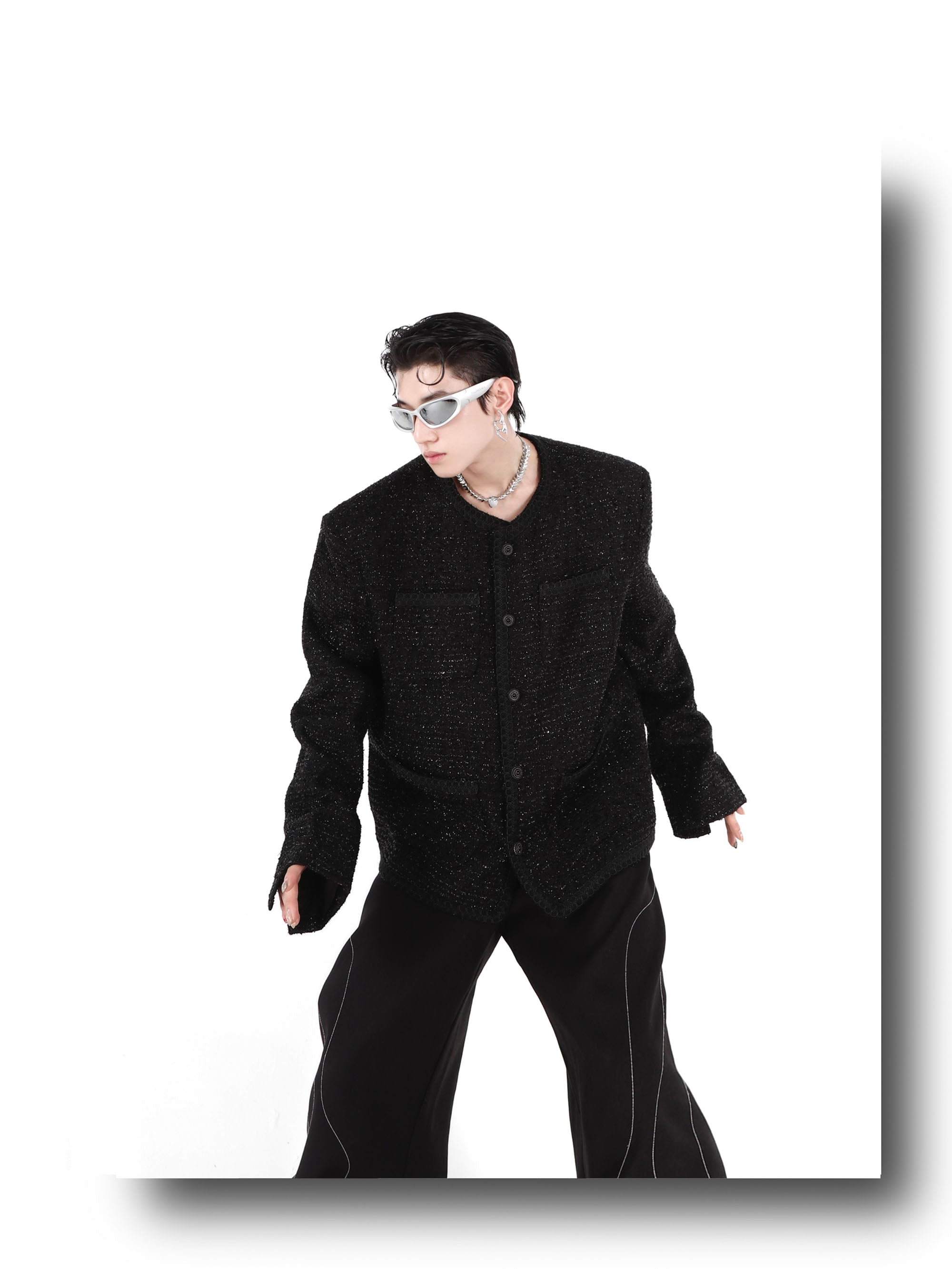 Collarless Suit Jacket-IYAMIUIO