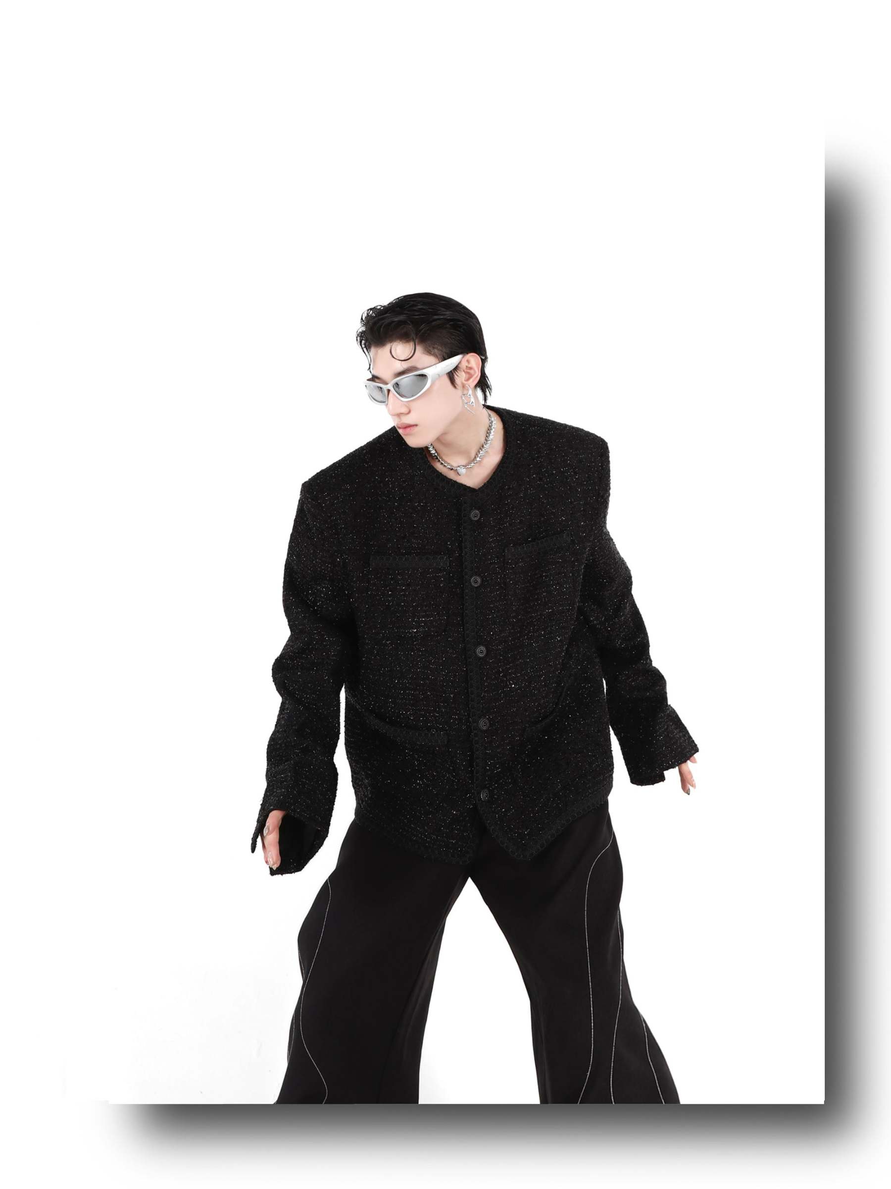 Collarless Suit Jacket-IYAMIUIO