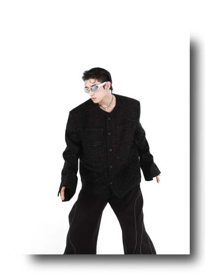 Collarless Suit Jacket-IYAMIUIO