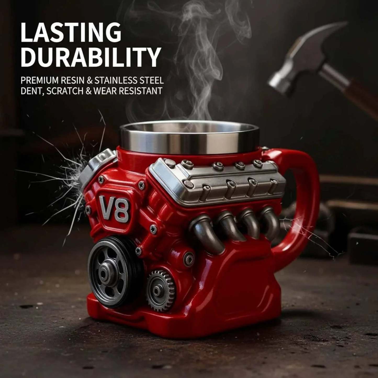 Retro Engine Coffee Mug, V8 Engines Stainless Steel Cup