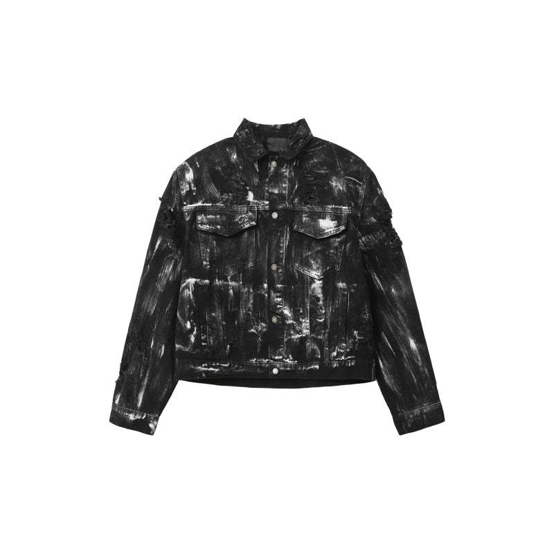 【24s Aug.】 Ink Splash Deconstructed Ripped Denim Suit-IYAMIUIO