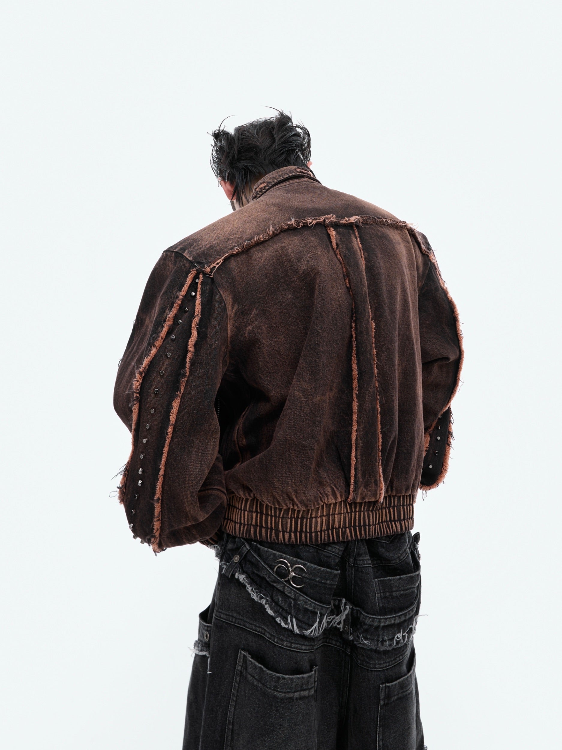 【24s Sep.】Vintage Distressed Metal Rivet Fringe Denim Jacket-IYAMIUIO