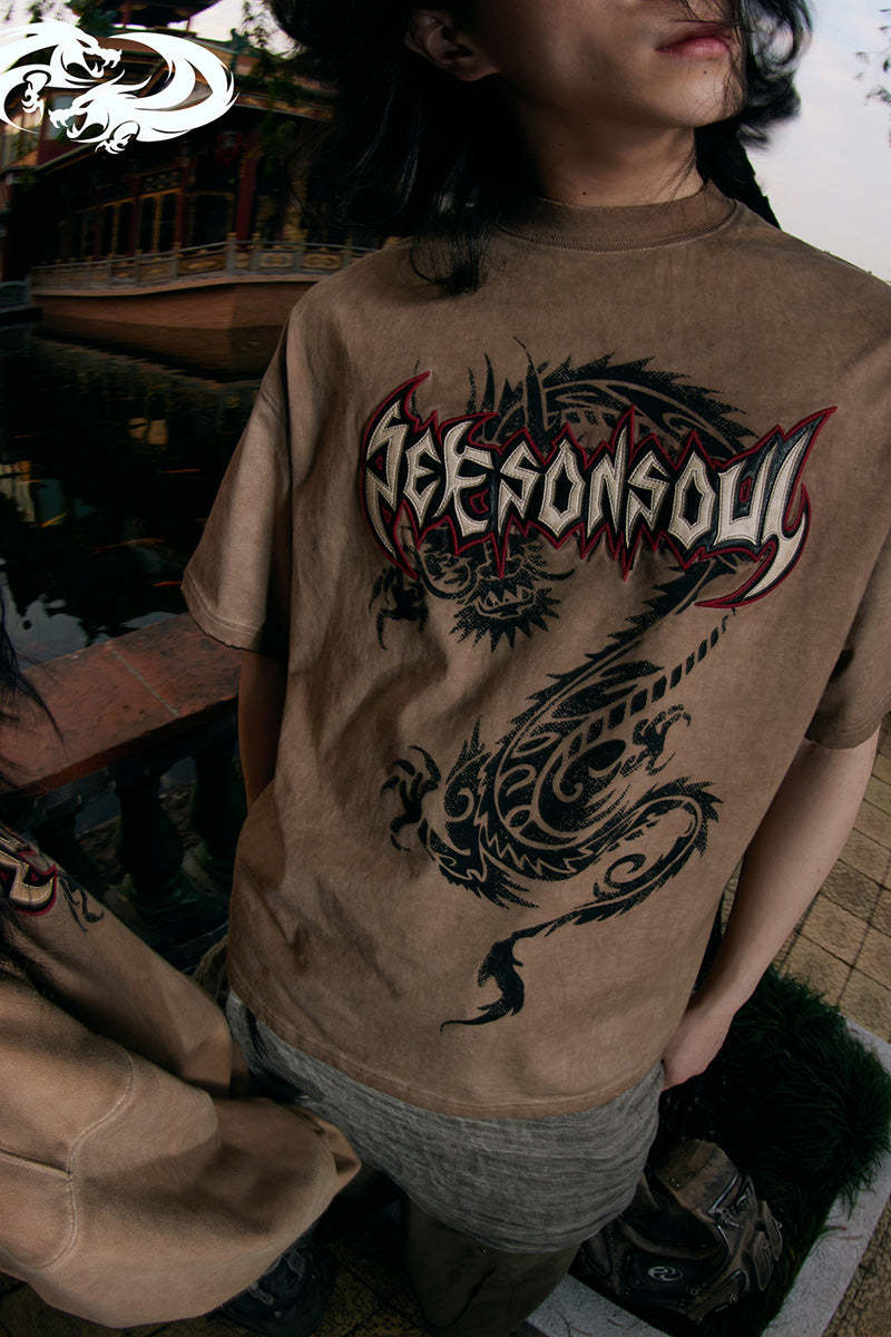 Personsoul Dragon Graphic Print T-shirt-IYAMIUIO