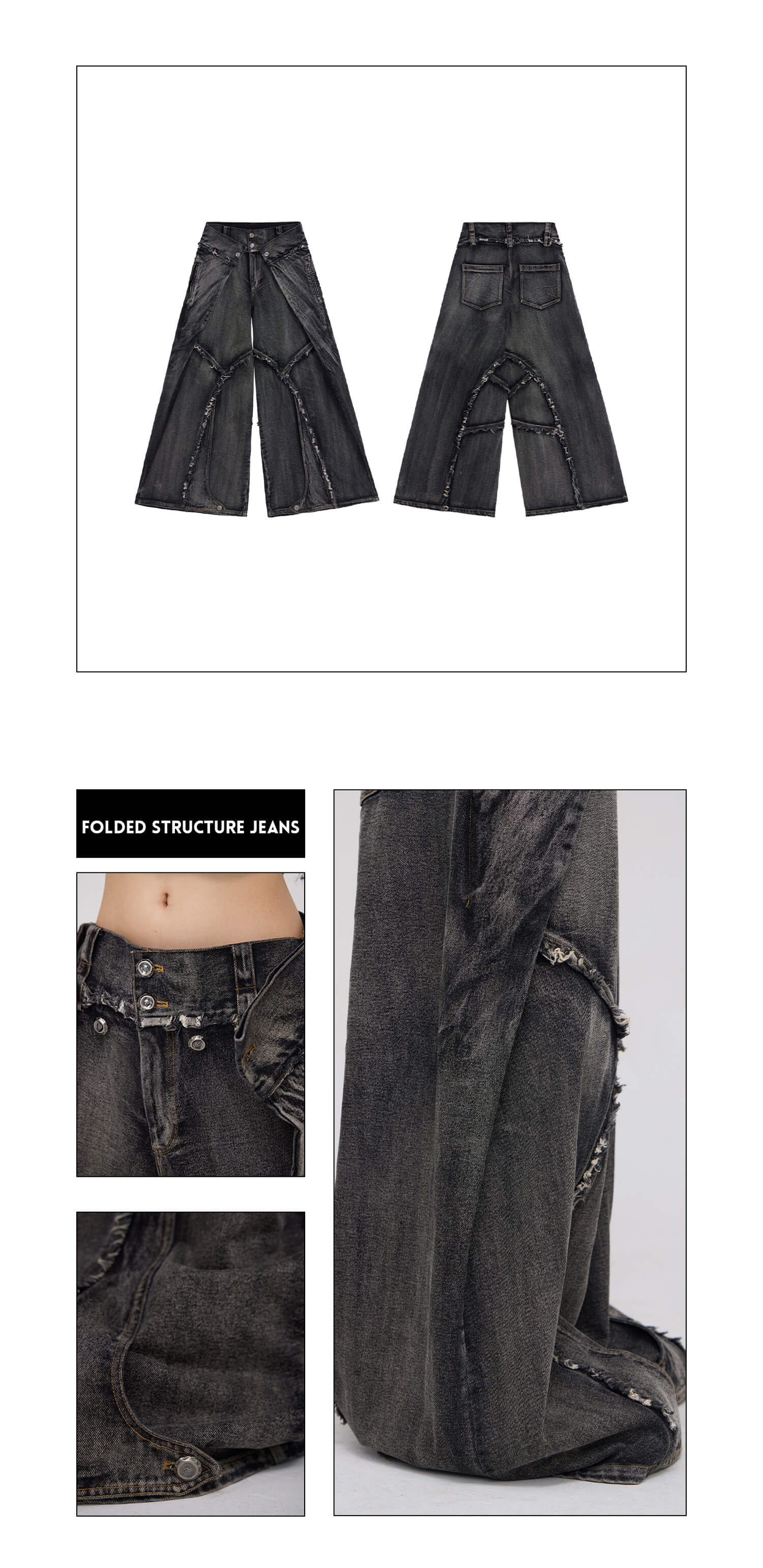 Personsoul Folded Structure Baggy Jeans-IYAMIUIO